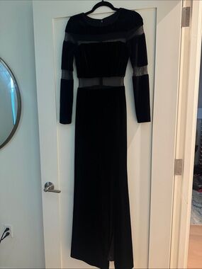 Black Long Sleeve Mesh-Panel Evening Dress 4